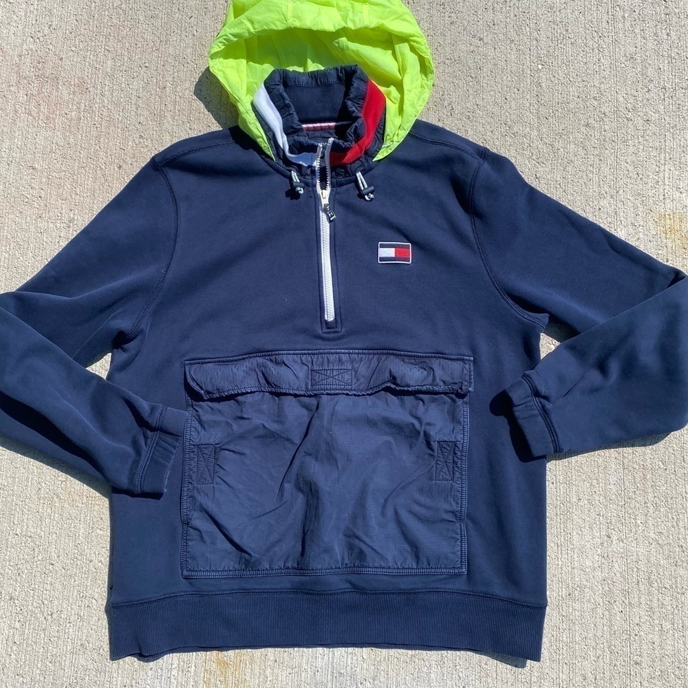 Tommy Hilfiger Half Zip Sweatshirt Nylon Pocket men’s Large